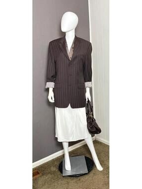 2000's Brown Pinstriped Blazer from MICHAEL Michael Kors M/L Slim Cut Sportscoat